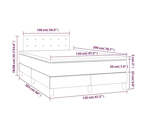 Atsperu Gulta Ar Matraci, Led, Zils Audums, 120X200 Cm Vidaxl