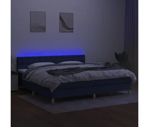 Lova Su Spyruoklėmis/Čiužiniu/Led, Mėlyna, 200X200 cm Audinys