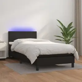 Atsperu Gulta Ar Matraci, Led, Melna, 80X200 Cm, Mākslīgā Āda Vidaxl
