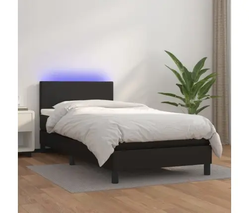 Atsperu Gulta Ar Matraci, Led, Melna, 80X200 Cm, Mākslīgā Āda Vidaxl