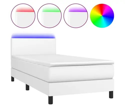 Kontinentaalvoodi Madratsiga, Led, Valge, 80X200 cm Kunstnahk