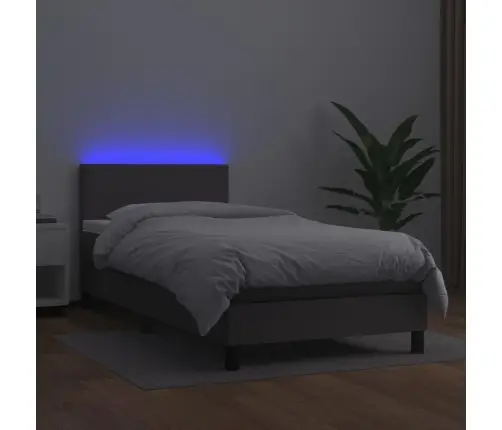 Atsperu Gulta Ar Matraci, Led, Pelēka, 80X200 Cm, Mākslīgā Āda Vidaxl