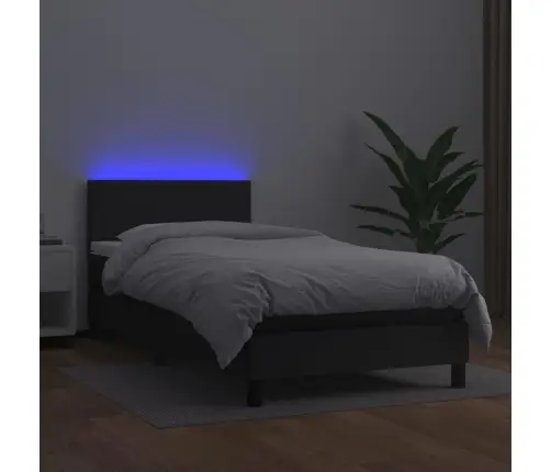 Lova Su Spyruoklėmis/Čiužiniu/Led, Juoda, 90X190Cm Dirbtinė Oda