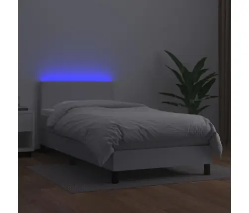 Lova Su Spyruoklėmis/Čiužiniu/Led, Balta, 90X200Cm Dirbtinė Oda