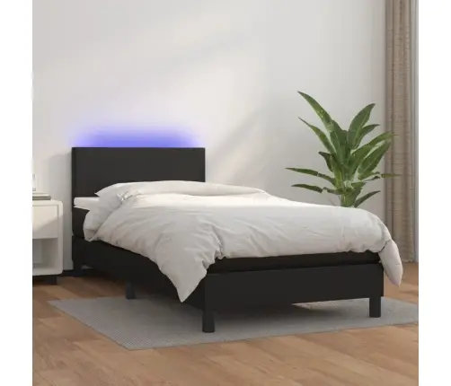 Kontinentaalvoodi Madratsiga, Led, Must, 100X200 cm Kunstnahk