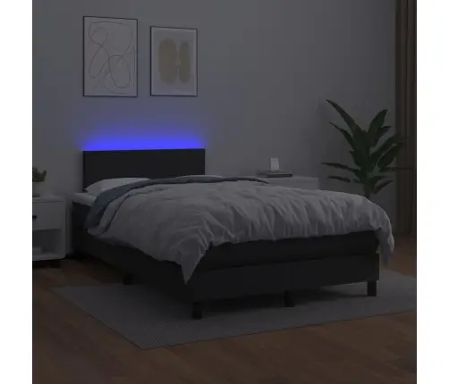 Atsperu Gulta Ar Matraci, Led, Melna, 120X200 Cm, Mākslīgā Āda Vidaxl