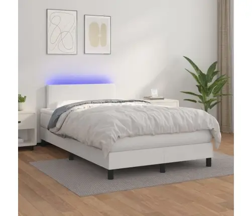 Atsperu Gulta Ar Matraci, Led, Balta, 120X200 Cm, Mākslīgā Āda Vidaxl