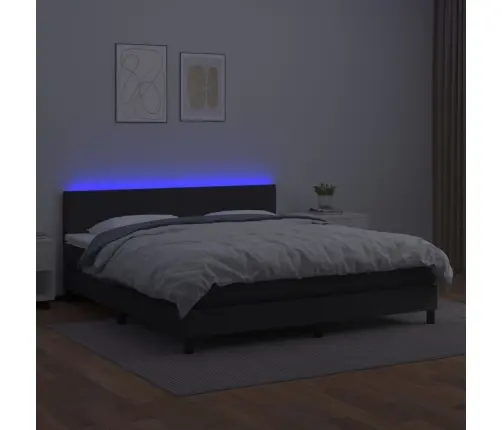 Atsperu Gulta Ar Matraci, Led, Melna, 180X200 Cm, Mākslīgā Āda Vidaxl