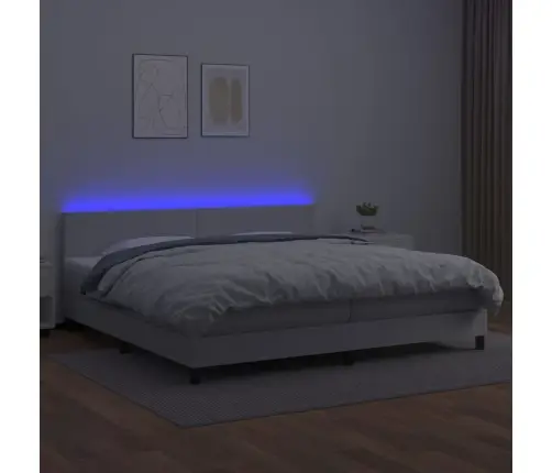 Lova Su Spyruoklėmis/Čiužiniu/Led, Balta 200X200Cm Dirbtinė Oda