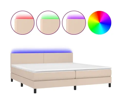 Atsperu Gulta Ar Matraci, Led, Kapučīno, 200X200 Cm Vidaxl