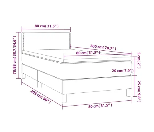 Atsperu Gulta Ar Matraci, Led, Kapučīno, 80X200Cm, Mākslīgā Āda Vidaxl