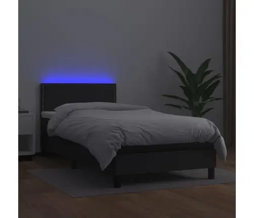 Kontinentaalvoodi Madratsiga, Led, Must, 100X200 cm Kunstnahk