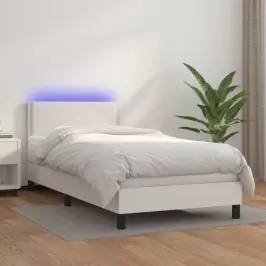 Atsperu Gulta Ar Matraci, Led, Balta, 100X200 Cm, Mākslīgā Āda Vidaxl Atsperu Gulta Ar Matraci, Led, Balta, 100X200 Cm, Mākslīgā Āda Vidaxl