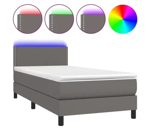 Lova Su Spyruoklėmis/Čiužiniu/Led, Pilka 100X200Cm Dirbtinė Oda Lova Su Spyruoklėmis/Čiužiniu/Led, Pilka 100X200Cm Dirbtinė Oda