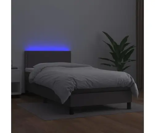 Lova Su Spyruoklėmis/Čiužiniu/Led, Pilka 100X200Cm Dirbtinė Oda Lova Su Spyruoklėmis/Čiužiniu/Led, Pilka 100X200Cm Dirbtinė Oda