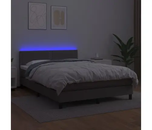 Atsperu Gulta Ar Matraci, Led, Pelēka, 140X190 Cm, Mākslīgā Āda Vidaxl