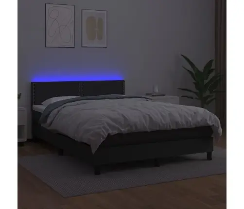 Atsperu Gulta Ar Matraci, Led, Melna, 140X200 Cm, Mākslīgā Āda Vidaxl