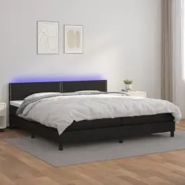 Kontinentaalvoodi Madratsiga, Led, Must, 200X200 cm Kunstnahk