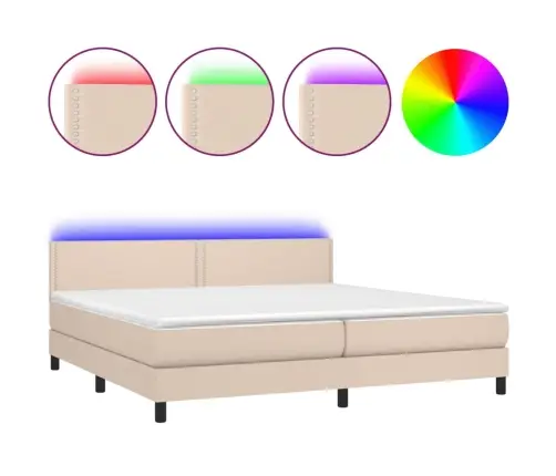 Atsperu Gulta Ar Matraci, Led, Kapučīno, 200X200 Cm Vidaxl