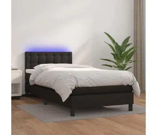 Atsperu Gulta Ar Matraci, Led, Melna, 90X200 Cm, Mākslīgā Āda Vidaxl