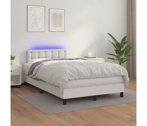 Atsperu Gulta Ar Matraci, Led, Balta, 120X200 Cm, Mākslīgā Āda Vidaxl