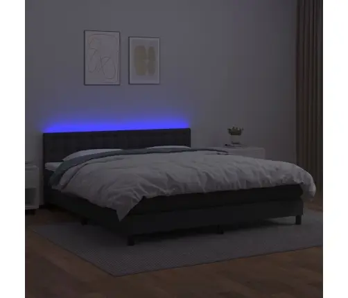 Lova Su Spyruoklėmis/Čiužiniu/Led, Juoda 160X200Cm Dirbtinė Oda