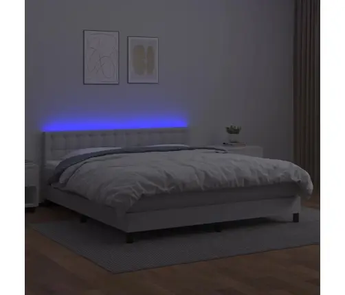 Lova Su Spyruoklėmis/Čiužiniu/Led, Balta 160X200Cm Dirbtinė Oda