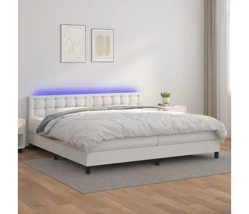 Atsperu Gulta Ar Matraci, Led, Balta, 200X200 Cm, Mākslīgā Āda Vidaxl