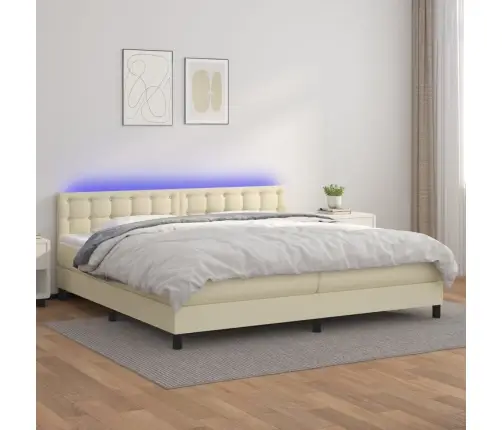 Atsperu Gulta, Matracis, Led, Krēmkrāsas, 200X200 Cm Vidaxl