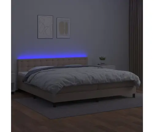 Atsperu Gulta Ar Matraci, Led, Kapučīno, 200X200 Cm Vidaxl