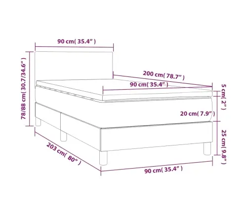 Atsperu Gulta Ar Matraci, Led, Tumši Zils Samts, 90X200 Cm Vidaxl