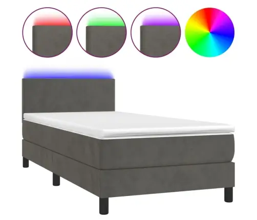 Atsperu Gulta Ar Matraci, Led, Tumši Pelēks Samts, 100X200 Cm Vidaxl