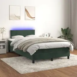 Atsperu Gulta Ar Matraci, Led, Tumši Zaļš Samts, 120X200 Cm Vidaxl