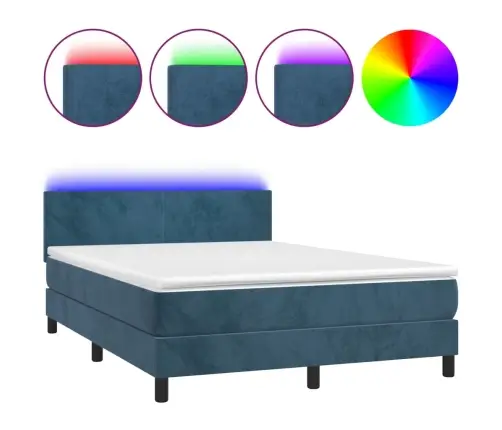 Atsperu Gulta Ar Matraci, Led, Tumši Zils Samts, 140X190 Cm Vidaxl