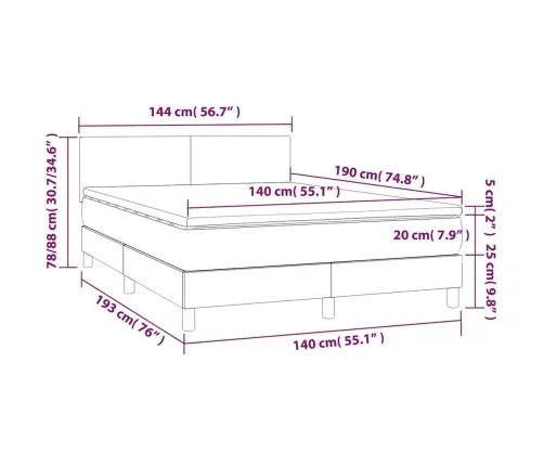 Atsperu Gulta Ar Matraci, Led, Tumši Zils Samts, 140X190 Cm Vidaxl