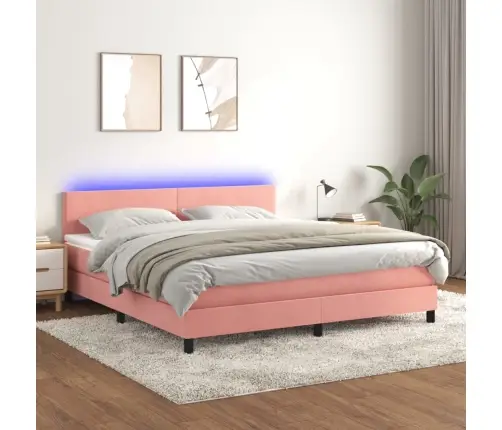 Atsperu Gulta Ar Matraci, Led, Rozā Samts, 160X200 Cm Vidaxl