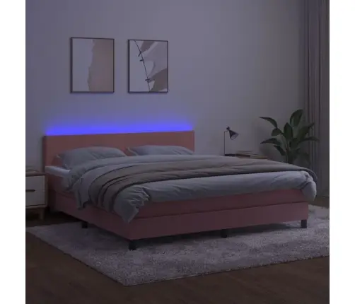 Atsperu Gulta Ar Matraci, Led, Rozā Samts, 180X200 Cm Vidaxl