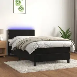Atsperu Gulta Ar Matraci, Led, Melns Samts, 80X200 Cm Vidaxl