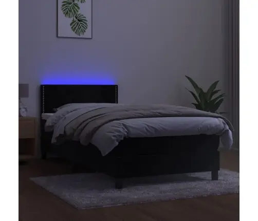 Atsperu Gulta Ar Matraci, Led, Melns Samts, 90X190 Cm Vidaxl
