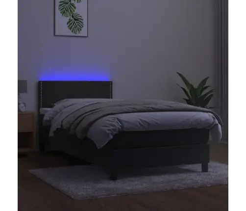 Atsperu Gulta Ar Matraci, Led, Tumši Pelēks Samts, 90X200 Cm Vidaxl