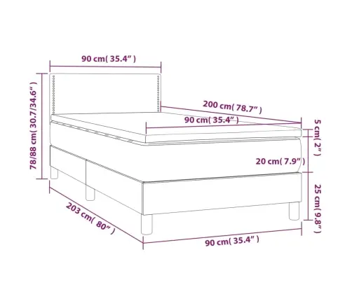 Atsperu Gulta Ar Matraci, Led, Tumši Pelēks Samts, 90X200 Cm Vidaxl