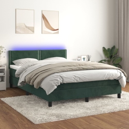 Atsperu Gulta Ar Matraci, Led, Tumši Zaļš Samts, 140X190 Cm Vidaxl