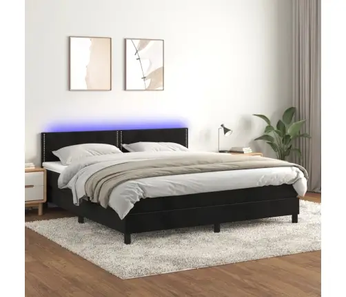 Lova Su Spyruokliniu/Čiužiniu/Led, Juoda, 160X200cm Aksominė