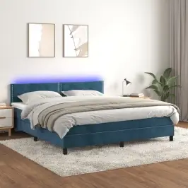 Atsperu Gulta Ar Matraci, Led, Tumši Zils Samts, 160X200 Cm Vidaxl