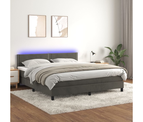 Atsperu Gulta Ar Matraci, Led, Tumši Pelēks Samts, 180X200 Cm Vidaxl