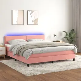 Atsperu Gulta Ar Matraci, Led, Rozā Samts, 180X200 Cm Vidaxl