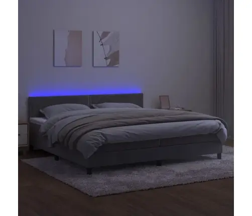 Atsperu Gulta Ar Matraci, Led, Gaiši Pelēks Samts, 200X200 Cm Vidaxl