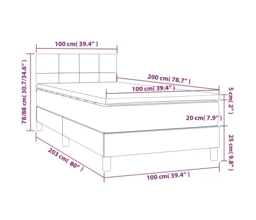 Atsperu Gulta Ar Matraci, Led, Melns Samts, 100X200 Cm Vidaxl