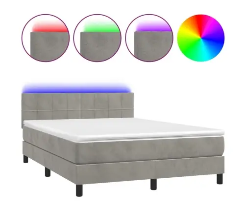 Atsperu Gulta Ar Matraci, Led, Gaiši Pelēks Samts, 140X190 Cm Vidaxl