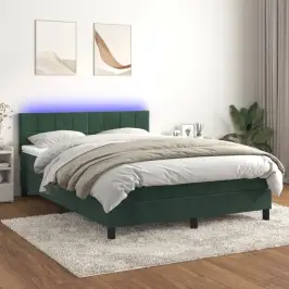 Atsperu Gulta Ar Matraci, Led, Tumši Zaļš Samts, 140X190 Cm Vidaxl